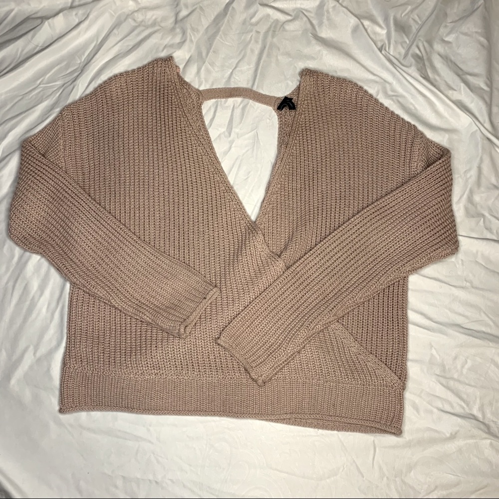 Cropped deep V neck sweater